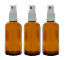 Load image into Gallery viewer, 100ml Amber Glass Bottles with White Atomiser Spray and Clear Overcap