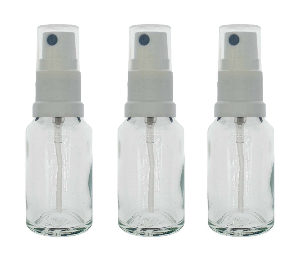 15ml Clear Glass Bottles with White Atomiser Spray and Clear Overcap