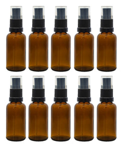 30ml Amber Glass Bottles with Black Atomiser Spray and Clear Overcap