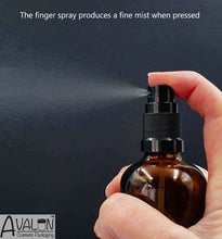 Load image into Gallery viewer, 100ml Amber Glass Bottles with Black Atomiser Spray and Clear Over Cap