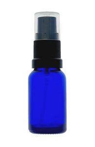 15ml Blue Glass Bottles with Black Atomiser Spray and Clear Overcap