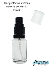 Load image into Gallery viewer, 10ml Clear Glass Bottles with Black Atomiser Spray and Clear Overcap