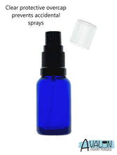 Load image into Gallery viewer, 15ml Blue Glass Bottles with Black Atomiser Spray and Clear Overcap