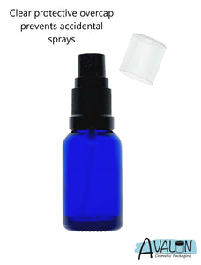 15ml Blue Glass Bottles with Black Atomiser Spray and Clear Overcap