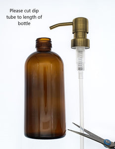 300ml Amber Glass Soap Dispenser Bottles with Brass Style Metal Pump