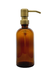 300ml Amber Glass Soap Dispenser Bottles with Brass Style Metal Pump