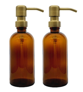 300ml Amber Glass Soap Dispenser Bottles with Brass Style Metal Pump