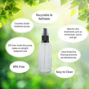 100ml Clear Glass Bottles with Black Treatment Pump and Clear Overcap