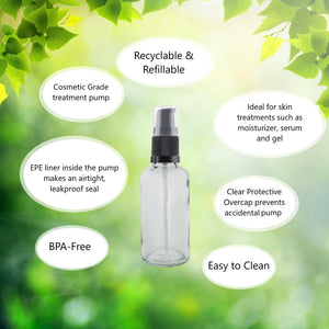 50ml Clear Glass Bottles with Black Treatment Pump and Clear Overcap