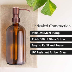 300ml Amber Glass Soap Dispenser Bottles with Copper Style Metal Pump