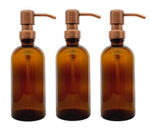 Load image into Gallery viewer, 300ml Amber Glass Soap Dispenser Bottles with Copper Style Metal Pump