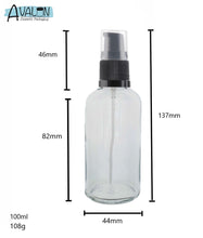 Load image into Gallery viewer, 100ml Clear Glass Bottles with Black Treatment Pump and Clear Overcap