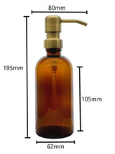 Load image into Gallery viewer, 300ml Amber Glass Soap Dispenser Bottles with Brass Style Metal Pump