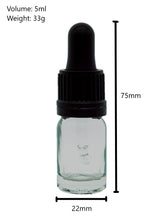 Load image into Gallery viewer, 5ml Clear Glass Bottles with Black Tamper Resistant Glass Pipettes