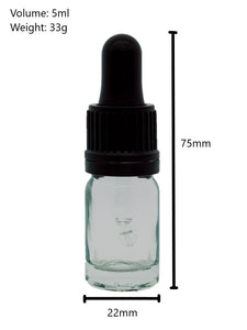 5ml Clear Glass Bottles with Black Tamper Resistant Glass Pipettes