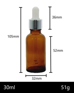 30ml Amber Glass Bottles with Silver/White Glass Pipettes