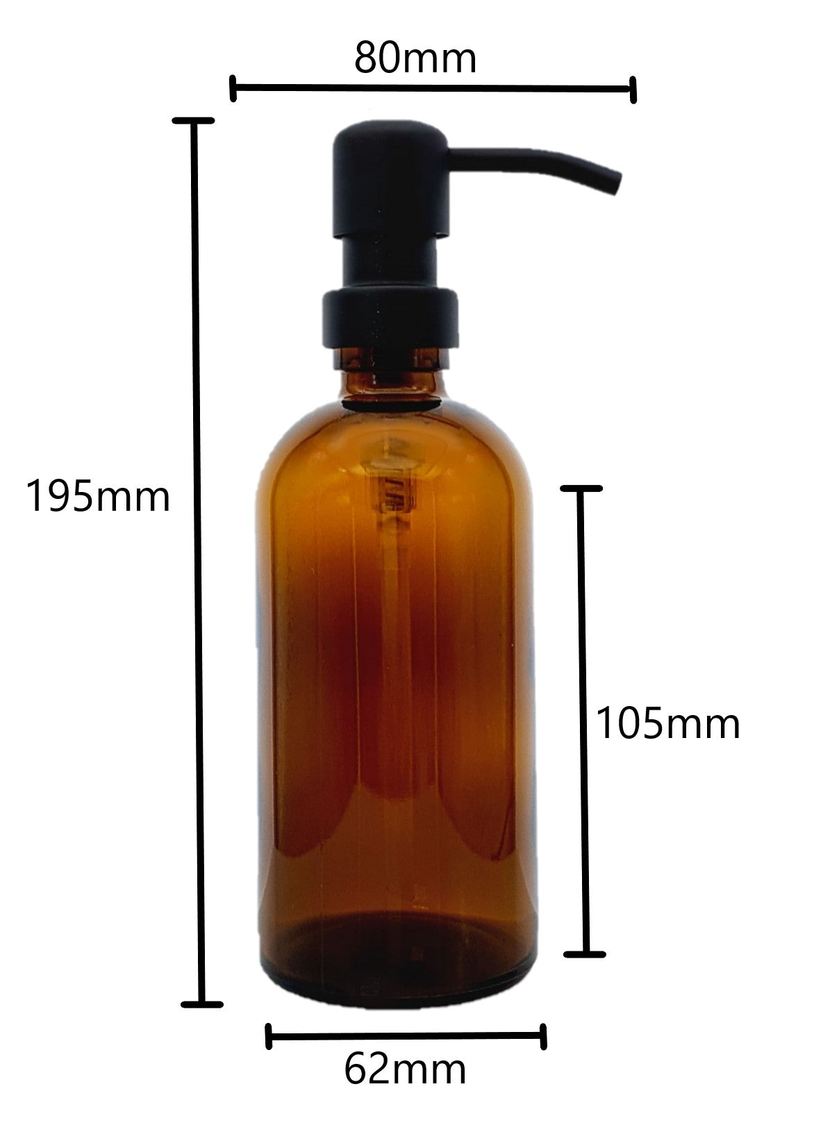 300ml Amber Glass Soap Dispenser Bottles with Matt Black Metal Pump