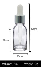 Load image into Gallery viewer, 15ml Clear Glass Bottles with Silver/White Glass Pipettes