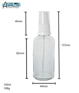 100ml Clear Glass Bottles with White Treatment Pump and Clear Overcap