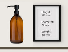 Load image into Gallery viewer, 500ml Amber Glass Soap Dispenser Bottles with Matt Black Metal Pump