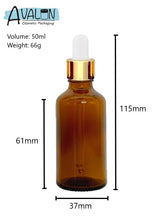 Load image into Gallery viewer, 50ml Amber Glass Bottles with Gold/White Glass Pipettes