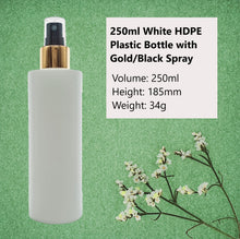 Load image into Gallery viewer, 250ml White Plastic HDPE Bottle with Gold/Black Finger Spray