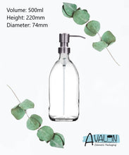 Load image into Gallery viewer, 500ml Clear Glass Soap Dispenser Bottles with Brushed Steel Metal Pump