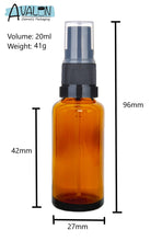 Load image into Gallery viewer, 20ml Amber Glass Bottles with Black Atomiser Spray and Clear Over Cap