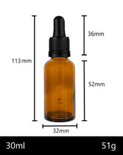 Load image into Gallery viewer, 30ml Amber Glass Bottles with Tamper Resistant Glass Pipettes