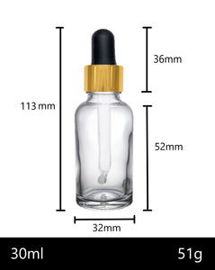 30ml Clear Glass Bottles with Gold/Black Glass Pipettes