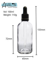 Load image into Gallery viewer, 100ml Clear Glass Bottles with Tamper Resistant Glass Pipettes