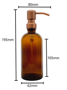 300ml Amber Glass Soap Dispenser Bottles with Copper Style Metal Pump