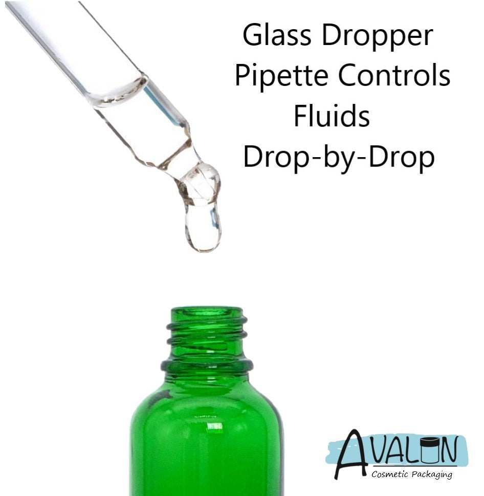 20ml Green Glass Bottles with Gold/Black Glass Pipettes