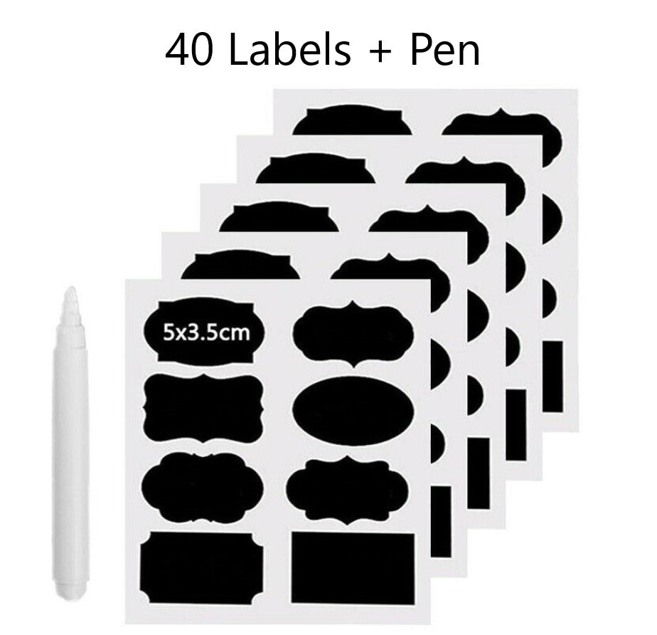 Pack of 40 Chalkboard-Style Labels with White Marker Pen