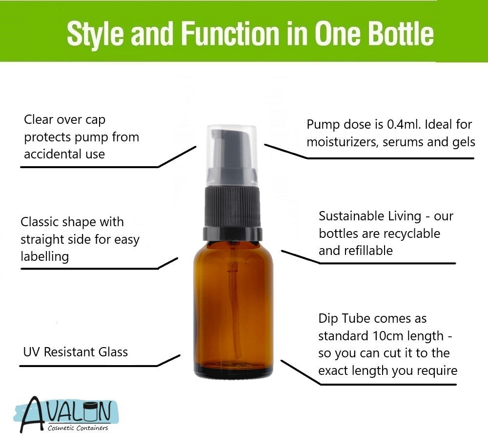 15ml Amber Glass Bottles with Black Treatment Pump and Clear Overcap