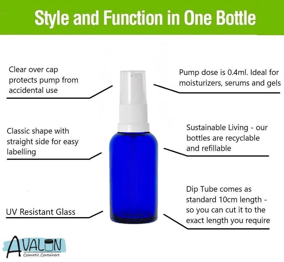 30ml Blue Glass Bottles with White Treatment Pump and Clear Overcap