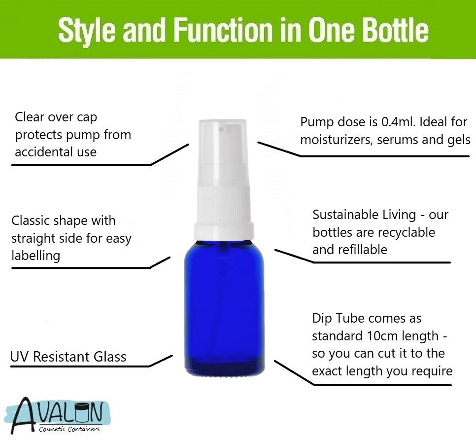 15ml Blue Glass Bottles with White Treatment Pump and Clear Overcap