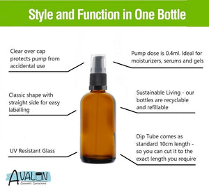 100ml Amber Glass Bottles with Black Treatment Pump and Clear Overcap