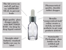 Load image into Gallery viewer, 15ml Clear Glass Bottles with Silver/White Glass Pipettes