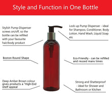 Load image into Gallery viewer, 200ml Tall Amber Plastic Bottle with 24mm 410 Silver/Black Lotion Pump