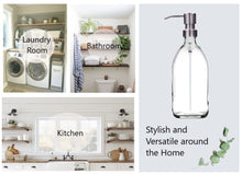 Load image into Gallery viewer, 500ml Clear Glass Soap Dispenser Bottles with Brushed Steel Metal Pump