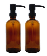 Load image into Gallery viewer, 300ml Amber Glass Soap Dispenser Bottles with Matt Black Metal Pump