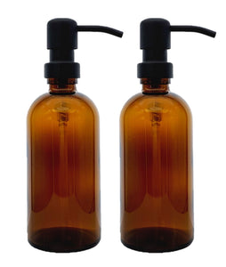 300ml Amber Glass Soap Dispenser Bottles with Matt Black Metal Pump