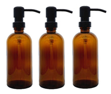 Load image into Gallery viewer, 300ml Amber Glass Soap Dispenser Bottles with Matt Black Metal Pump