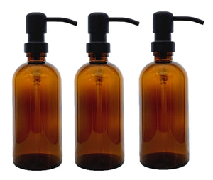 300ml Amber Glass Soap Dispenser Bottles with Matt Black Metal Pump