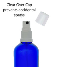 Load image into Gallery viewer, 100ml Blue Glass Bottles with White Atomiser Spray and Clear Overcap