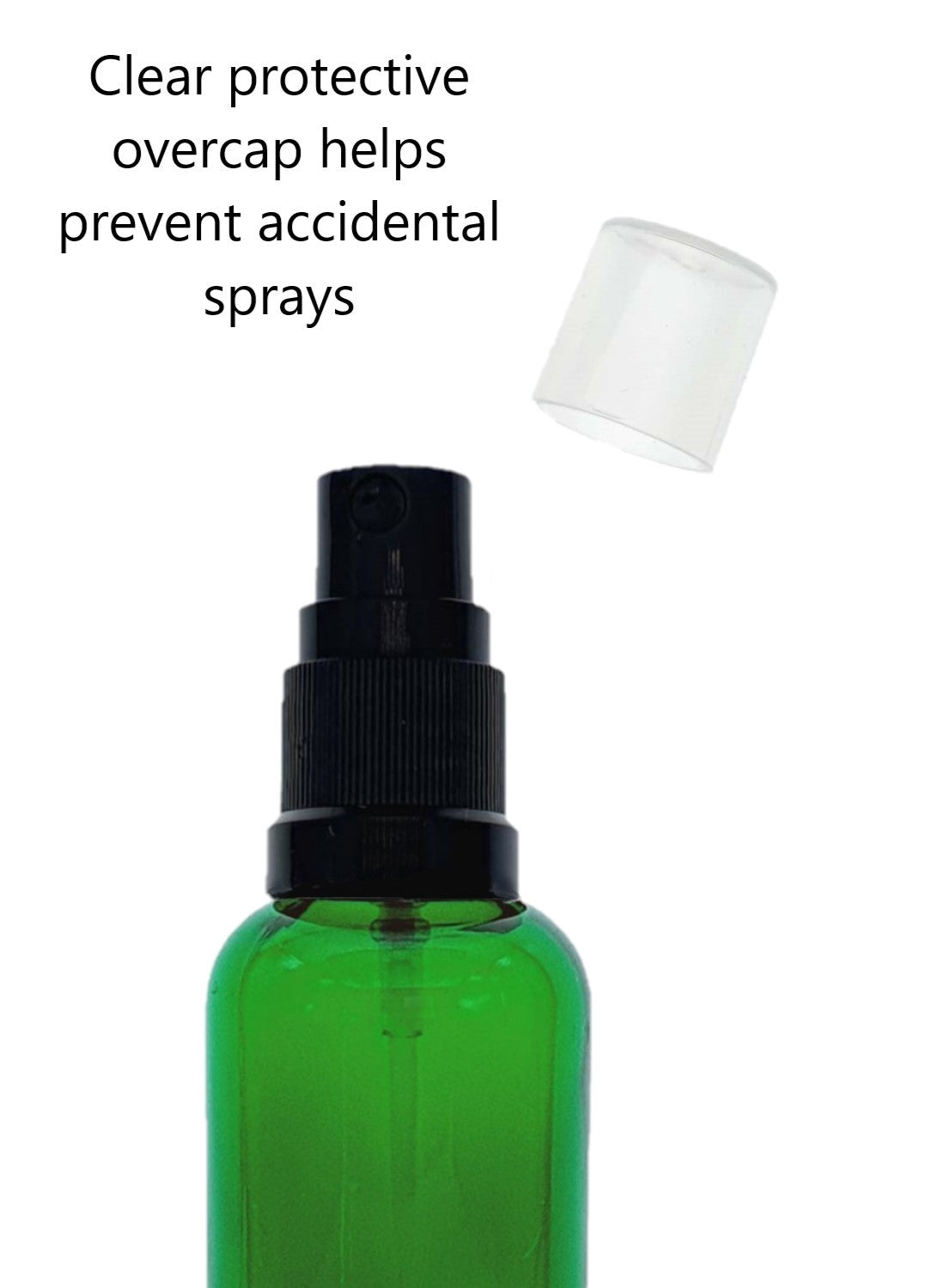 15ml Green Glass Bottles with Black Atomiser Spray and Clear Overcap