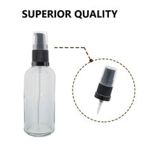 Load image into Gallery viewer, 100ml Clear Glass Bottles with Black Treatment Pump and Clear Overcap