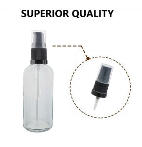 100ml Clear Glass Bottles with Black Treatment Pump and Clear Overcap