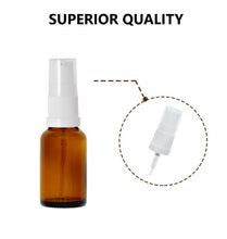 Load image into Gallery viewer, 15ml Amber Glass Bottles with White Treatment Pump and Clear Overcap